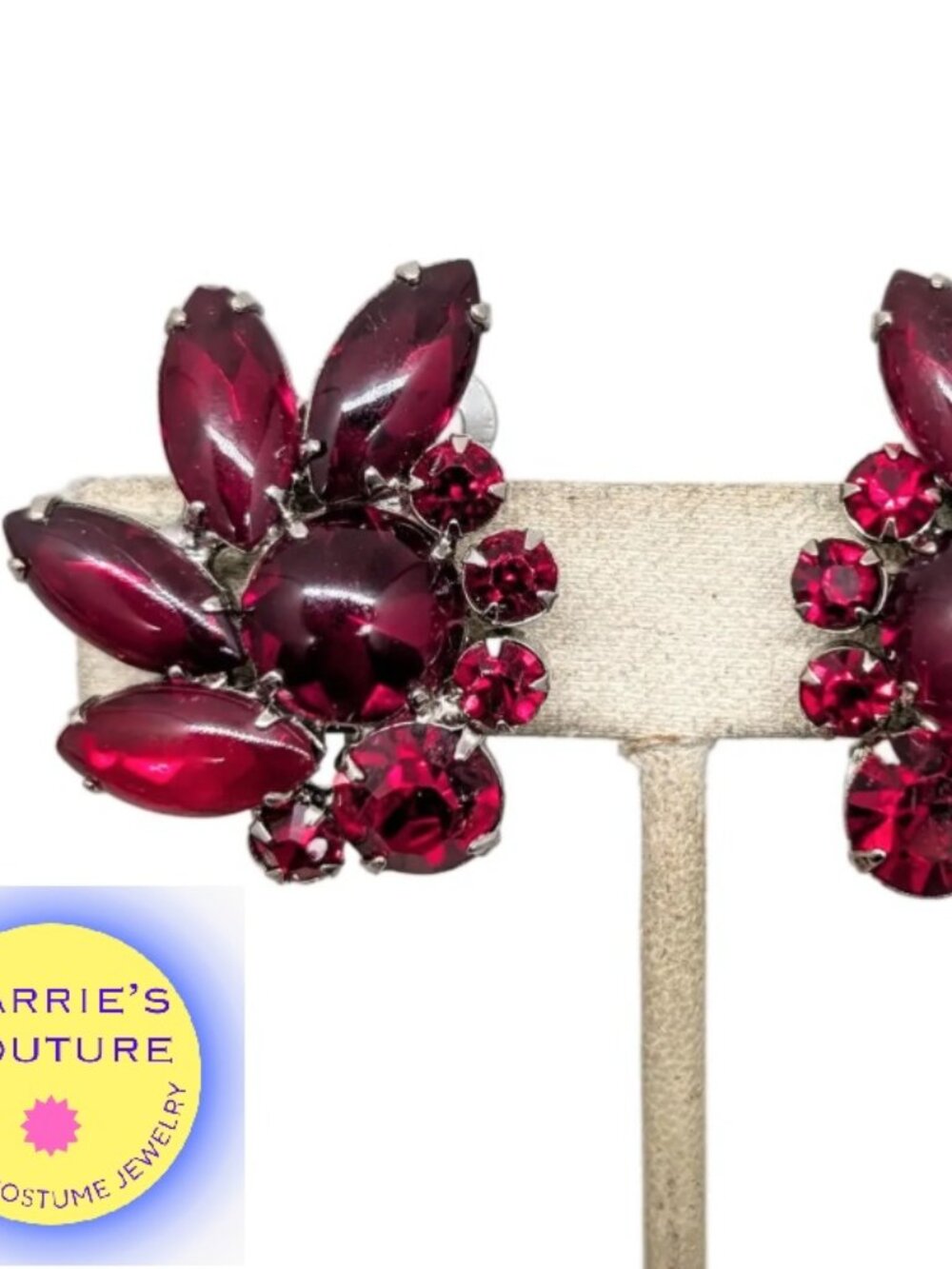 Vintage 1960s Verified Delizza & Elster Faux-Garnet Clip Earrings